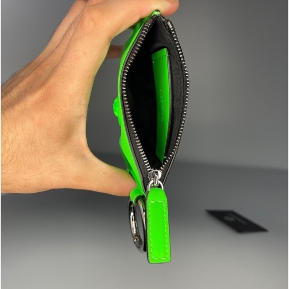 Versace Medusa Logo Neon Green Leather Keychain Pouch Wallet Unisex Bag Charm - Picture 9 of 9